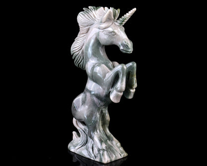 Nicedony 6.5" Jiulong Jade Hand Carved Crystal Unicorn Sculpture