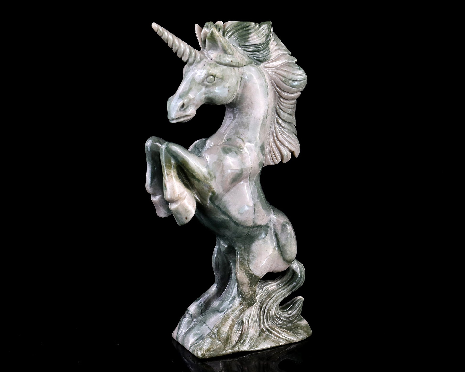 Nicedony 6.5" Jiulong Jade Hand Carved Crystal Unicorn Sculpture - View 10