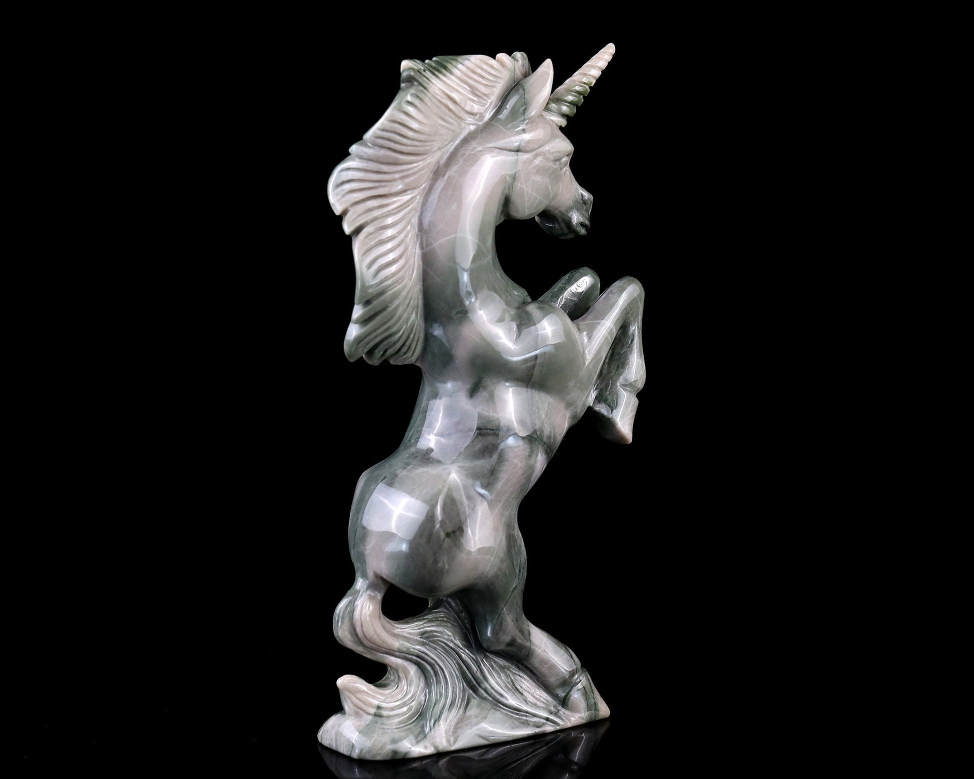 Nicedony 6.5" Jiulong Jade Hand Carved Crystal Unicorn Sculpture - View 4