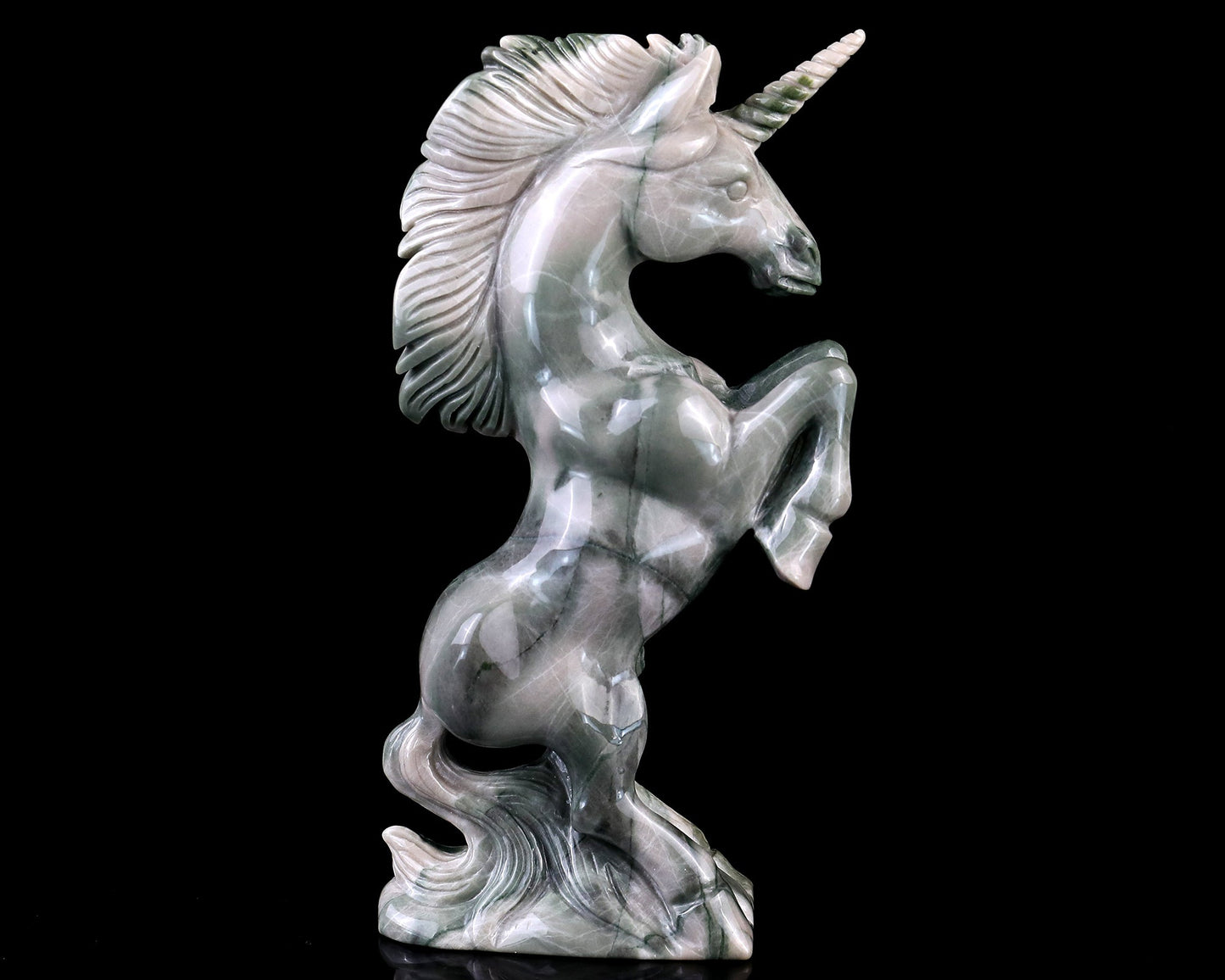 Nicedony 6.5" Jiulong Jade Hand Carved Crystal Unicorn Sculpture - View 5