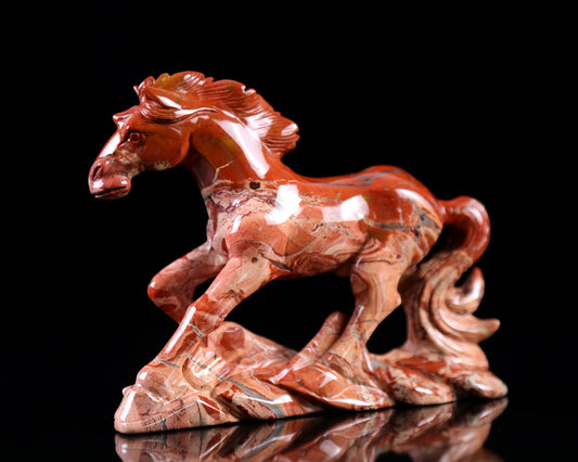 Nicedony 6.5" Red Jasper Hand Carved Crystal Horse Sculpture