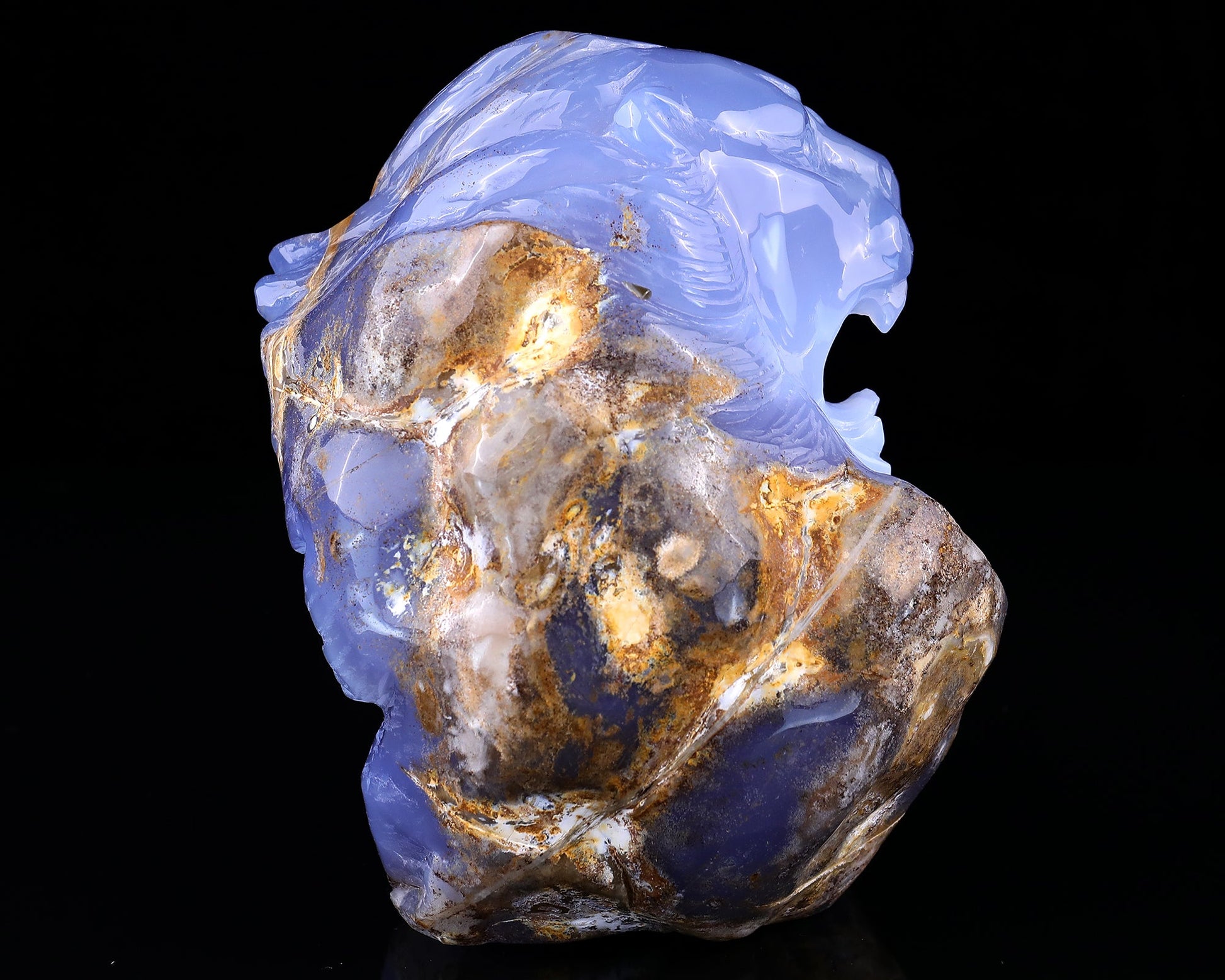 Nicedony 6.7" Blue Chalcedony Hand Carved Crystal Lion Head Sculpture - View 3
