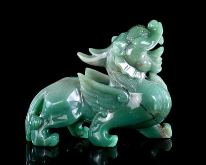 Nicedony 6.7" Green Aventurine Hand Carved Crystal Kylin Sculpture