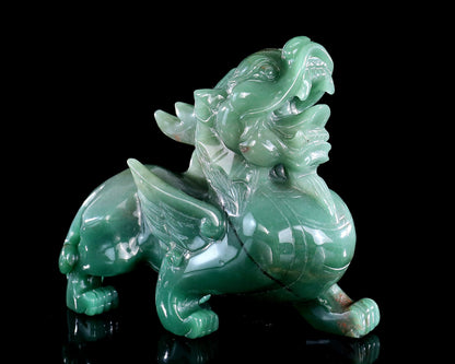 Nicedony 6.7" Green Aventurine Hand Carved Crystal Kylin Sculpture - View 3