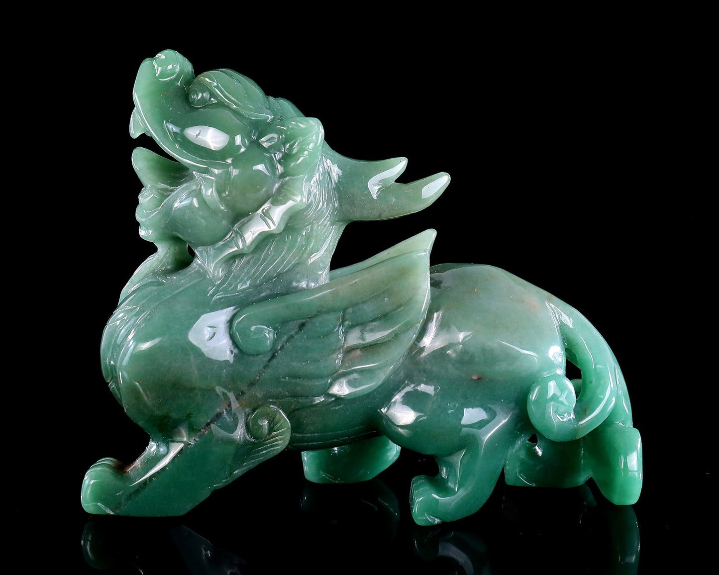 Nicedony 6.7" Green Aventurine Hand Carved Crystal Kylin Sculpture - View 7