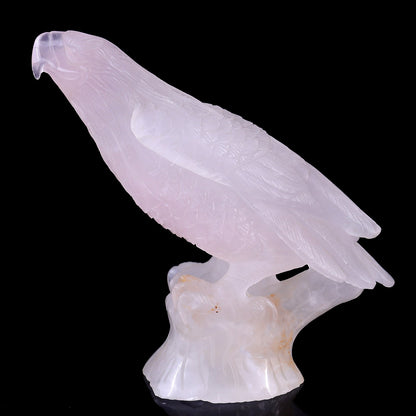 Nicedony 6.7" Rose Quartz Hand Carved Crystal Parrot Sculpture - #2100004