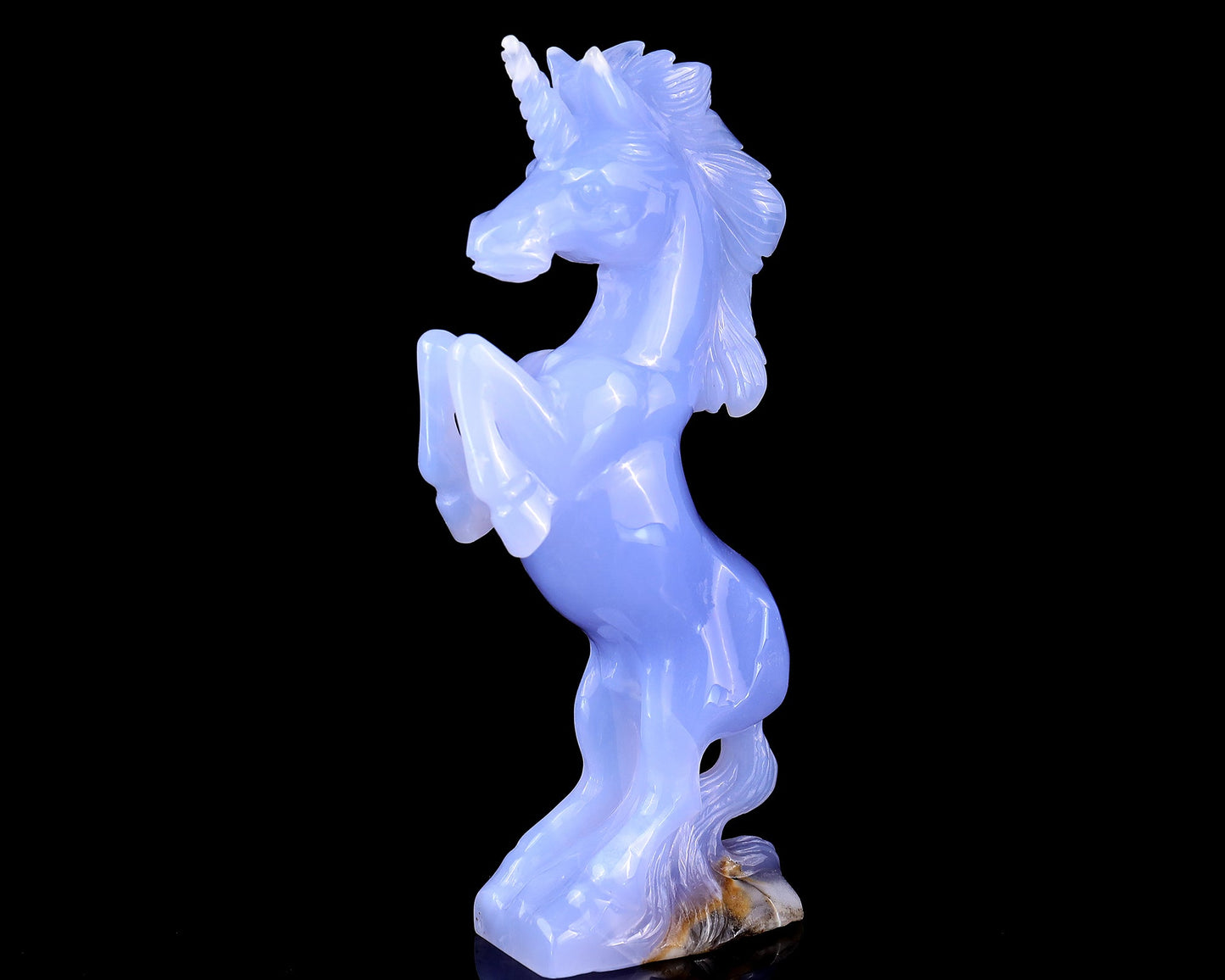 Nicedony 6.8" Blue Chalcedony Hand Carved Crystal Unicorn Sculpture