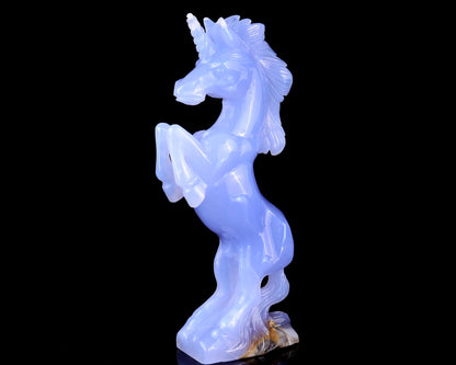 Nicedony 6.8" Blue Chalcedony Hand Carved Crystal Unicorn Sculpture