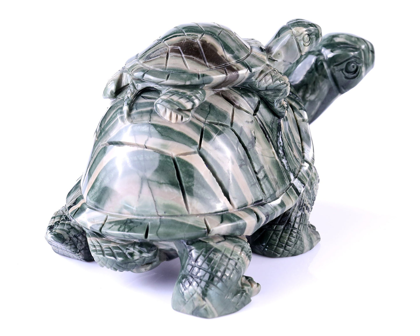 Nicedony 6.8" Jiulong Jade Hand Carved Crystal Turtles Sculpture - View 5
