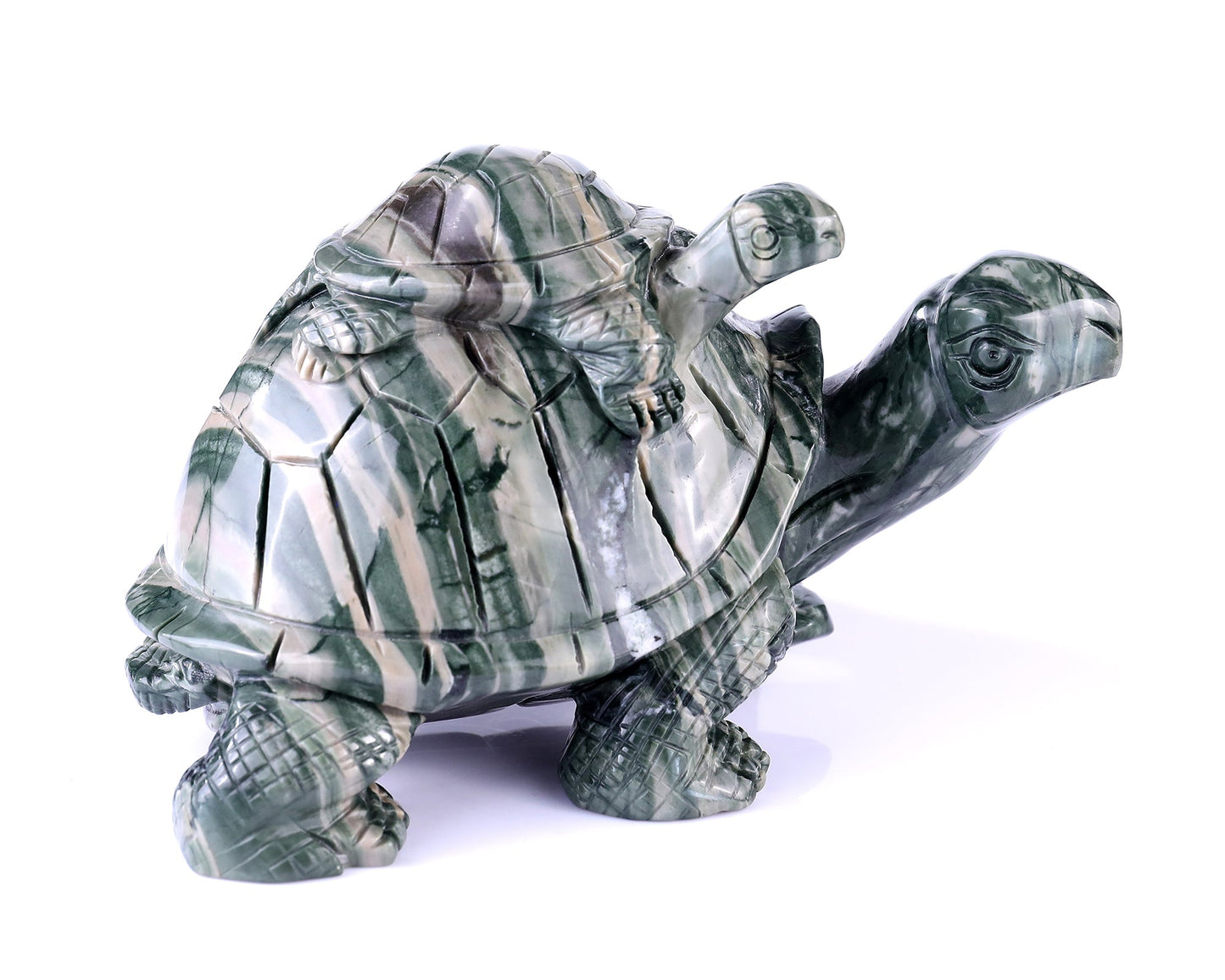 Nicedony 6.8" Jiulong Jade Hand Carved Crystal Turtles Sculpture - View 4