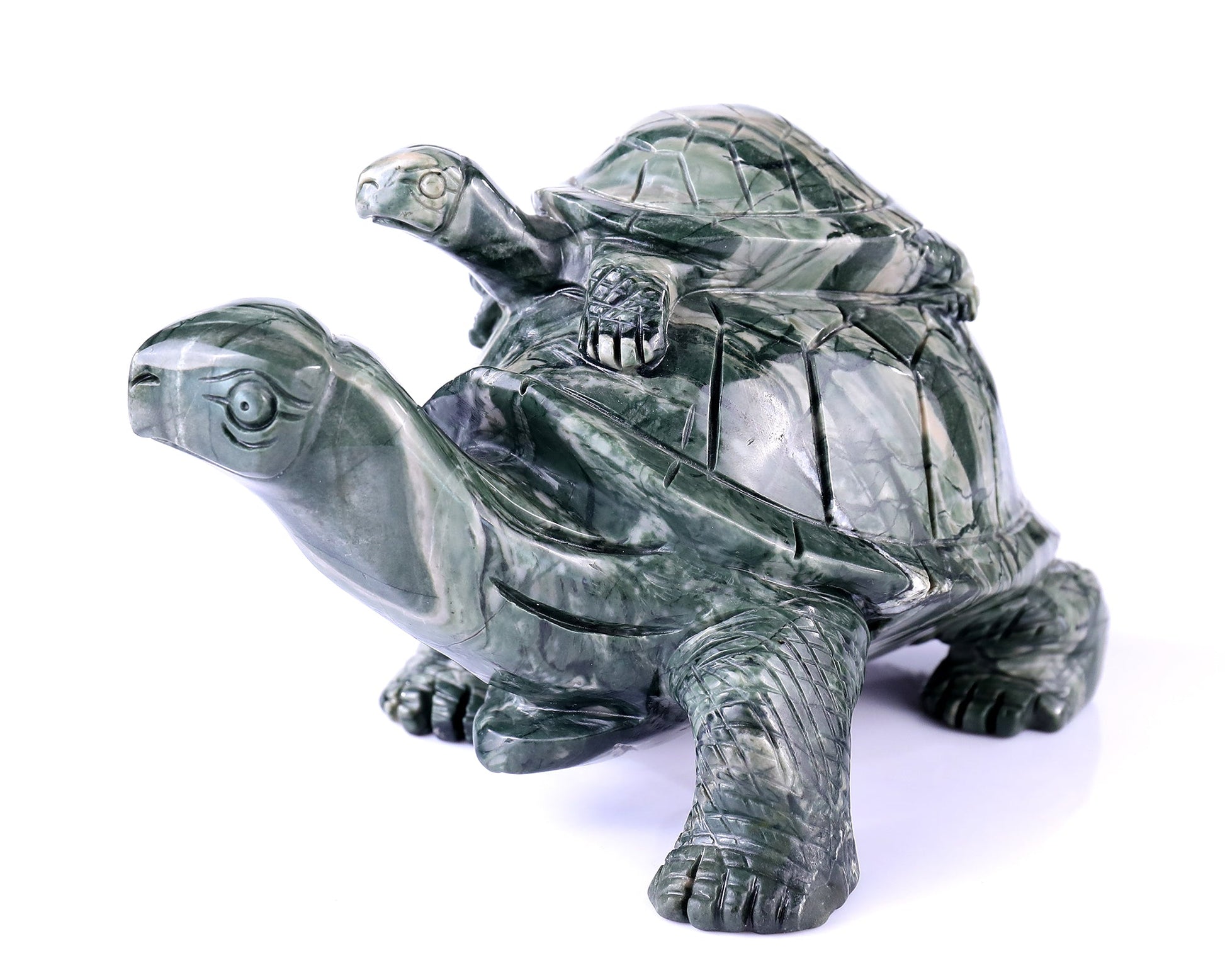Nicedony 6.8" Jiulong Jade Hand Carved Crystal Turtles Sculpture - View 10