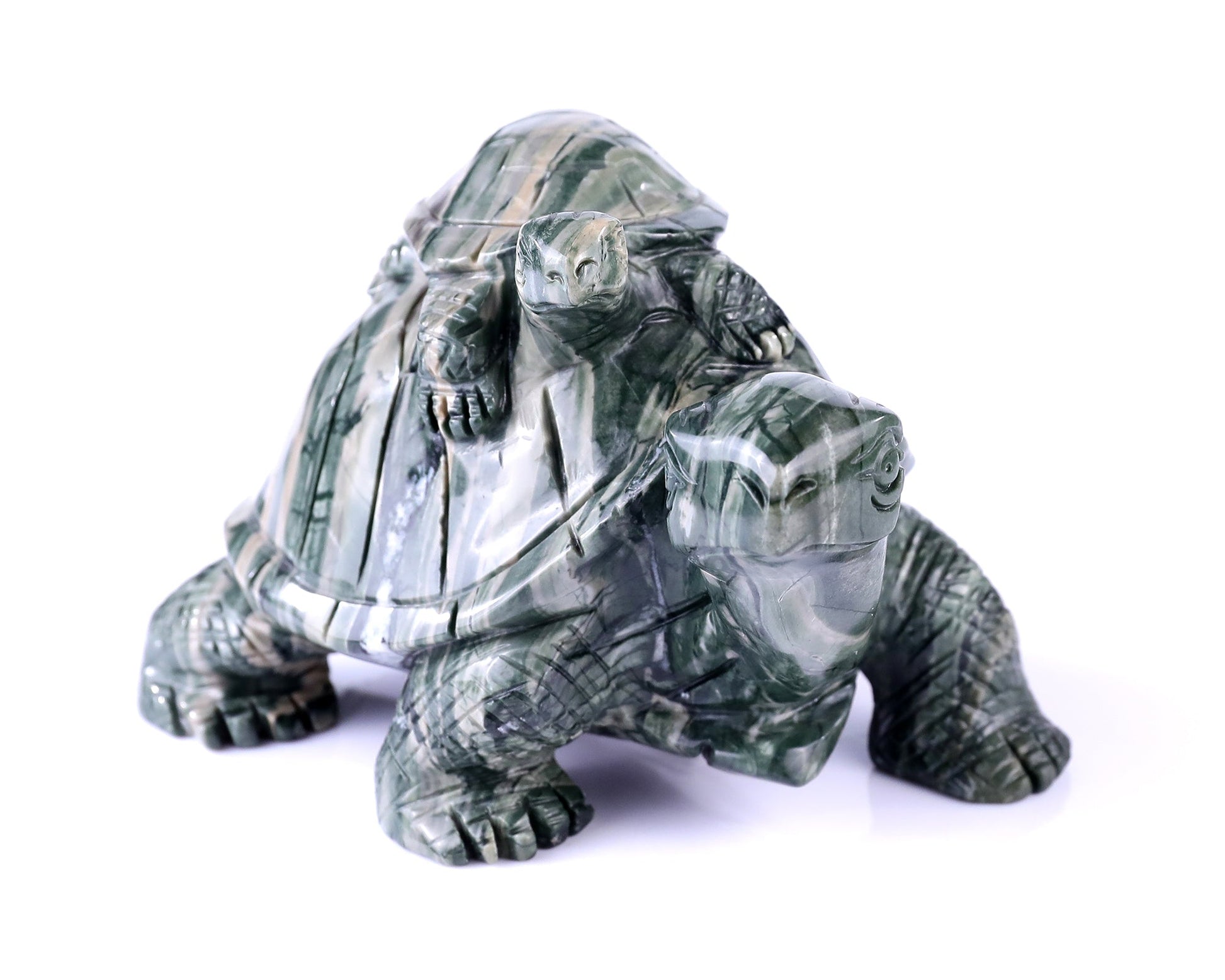 Nicedony 6.8" Jiulong Jade Hand Carved Crystal Turtles Sculpture - View 3