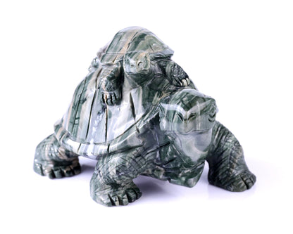 Nicedony 6.8" Jiulong Jade Hand Carved Crystal Turtles Sculpture - View 3