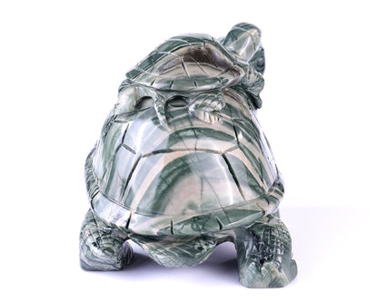 Nicedony 6.8" Jiulong Jade Hand Carved Crystal Turtles Sculpture - View 6