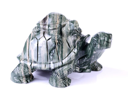 Nicedony 6.8" Jiulong Jade Hand Carved Crystal Turtles Sculpture