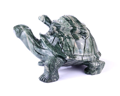 Nicedony 6.8" Jiulong Jade Hand Carved Crystal Turtles Sculpture - View 7