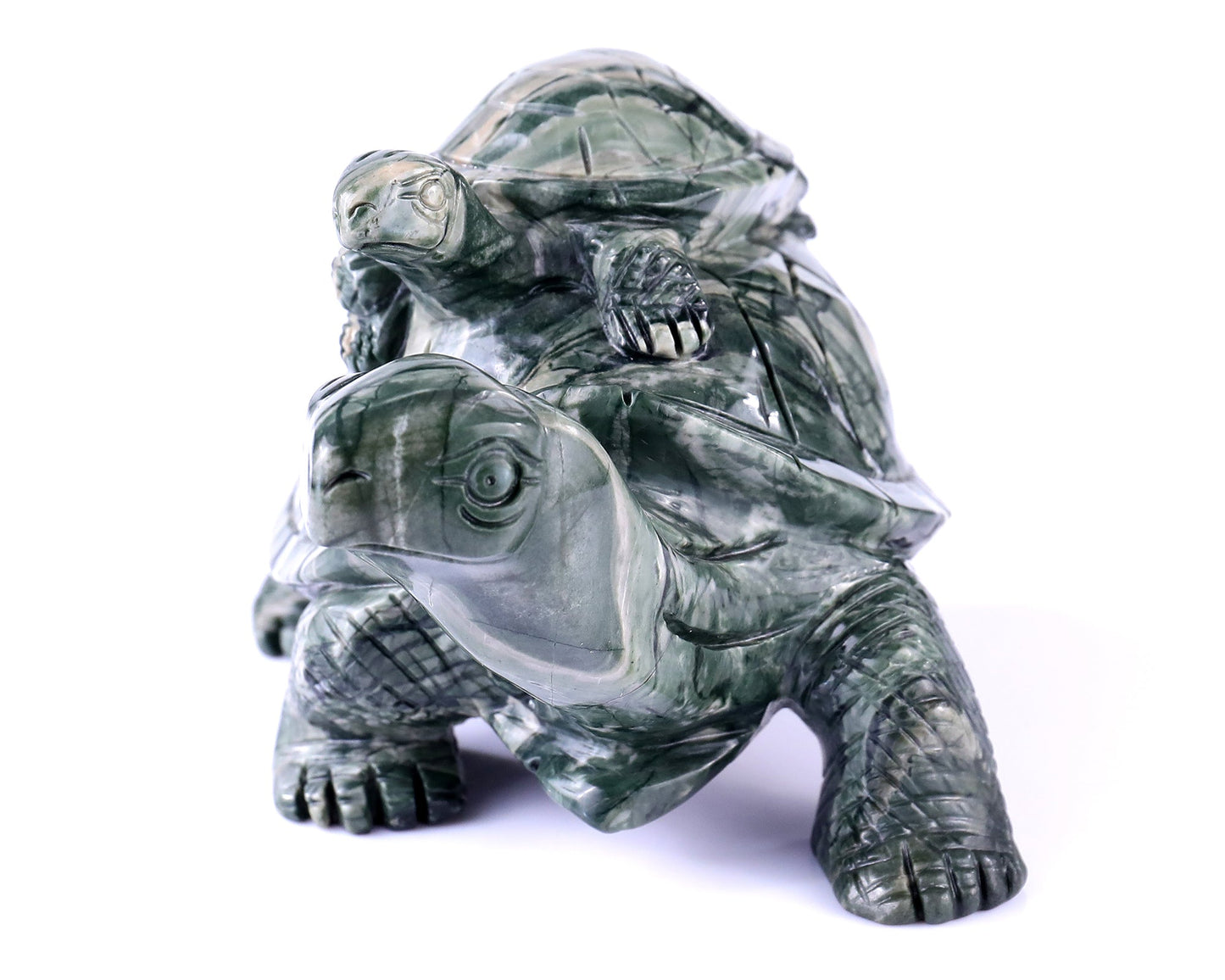 Nicedony 6.8" Jiulong Jade Hand Carved Crystal Turtles Sculpture - View 2