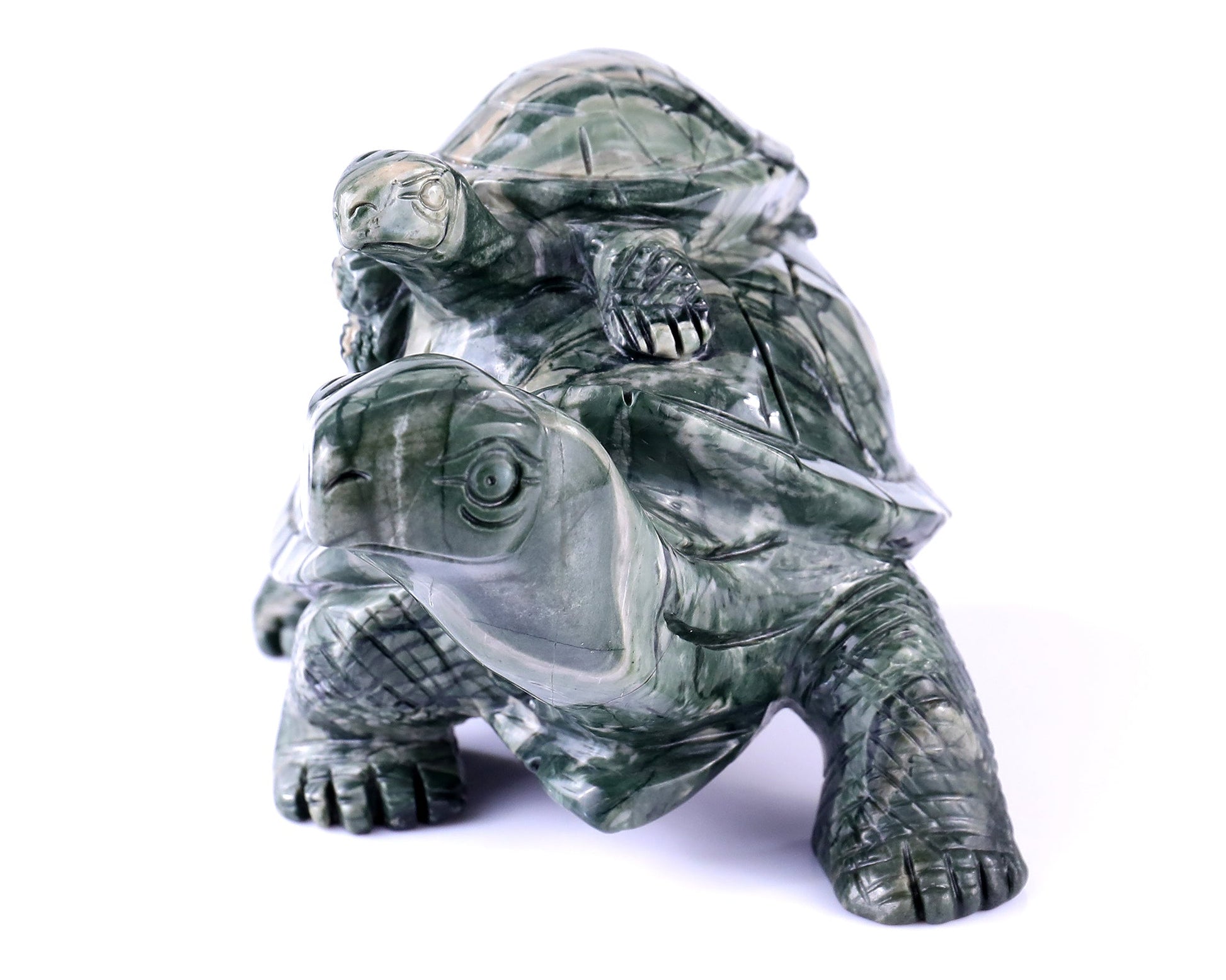 Nicedony 6.8" Jiulong Jade Hand Carved Crystal Turtles Sculpture - View 2