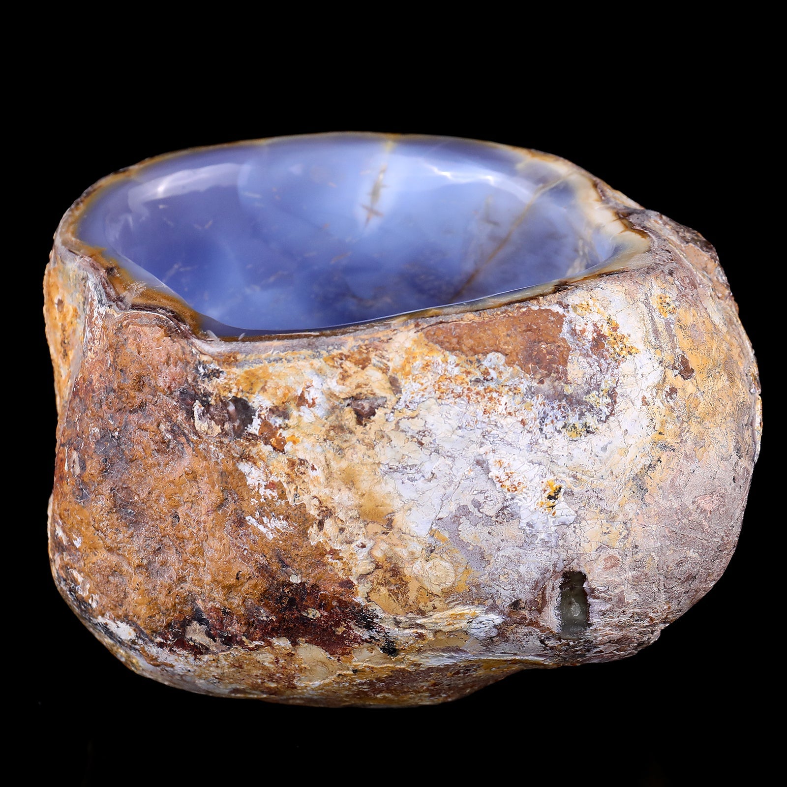 Nicedony 6.9" Blue Chalcedony Hand Carved Crystal Bowl - View 3