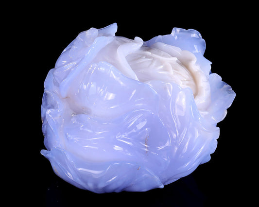 Nicedony 6.9" Natural Blue Chalcedony Hand Carved Crystal Cabbage Sculpture
