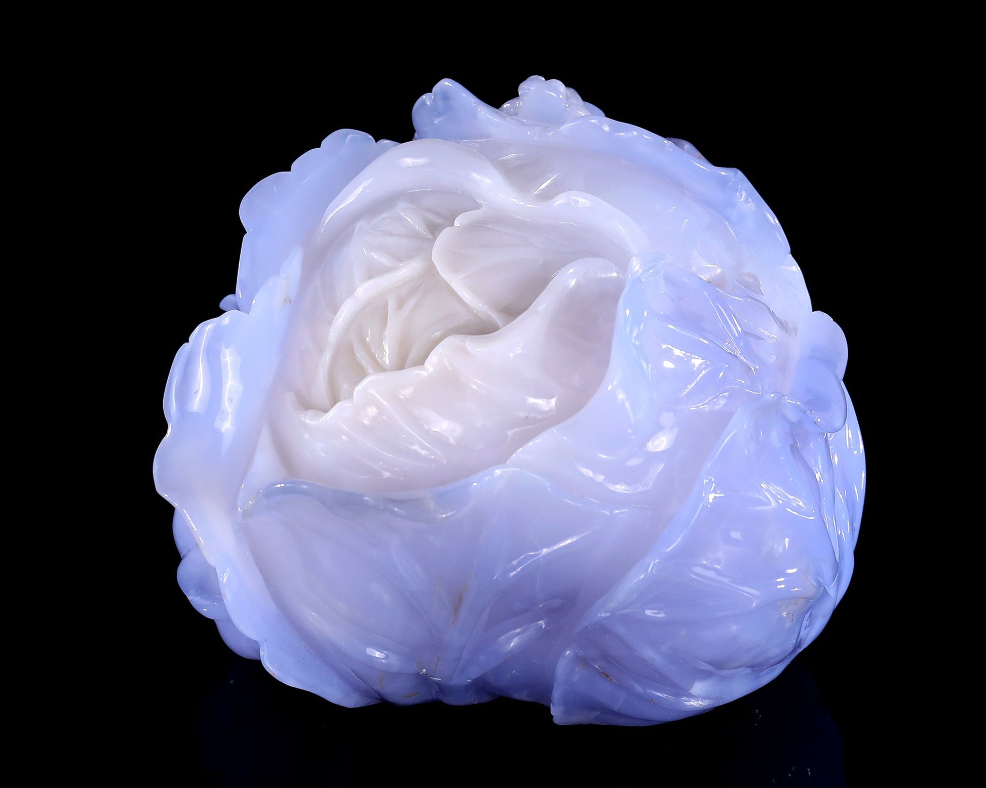 Nicedony 6.9" Natural Blue Chalcedony Hand Carved Crystal Cabbage Sculpture - View 2