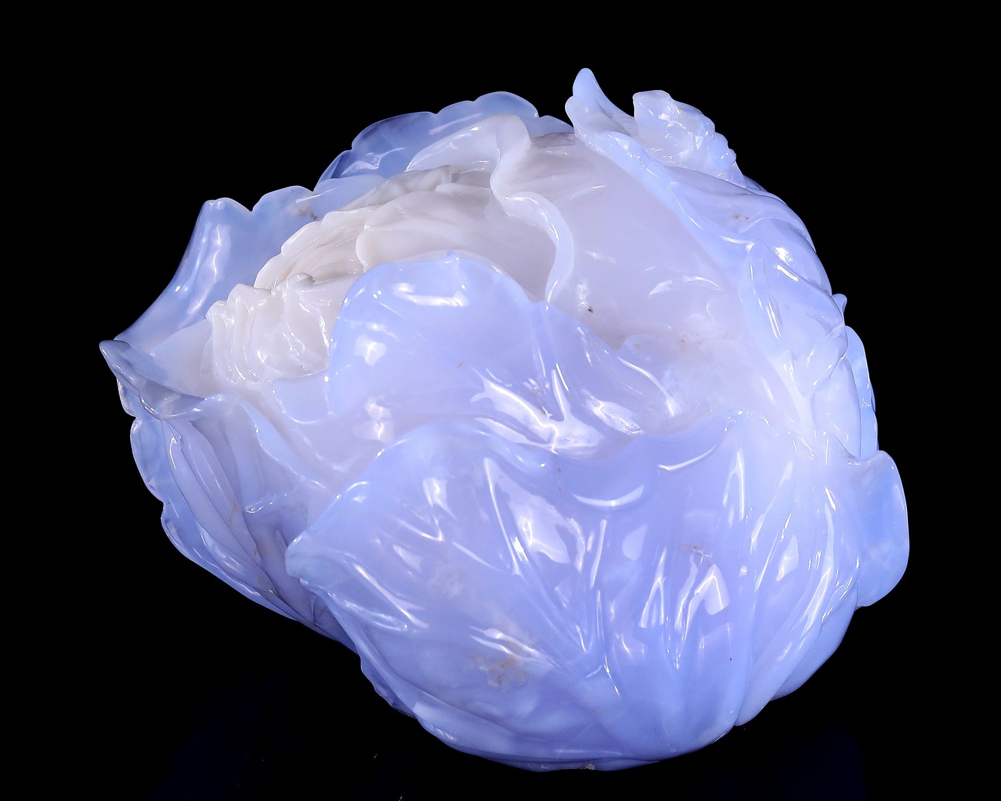 Nicedony 6.9" Natural Blue Chalcedony Hand Carved Crystal Cabbage Sculpture - View 4