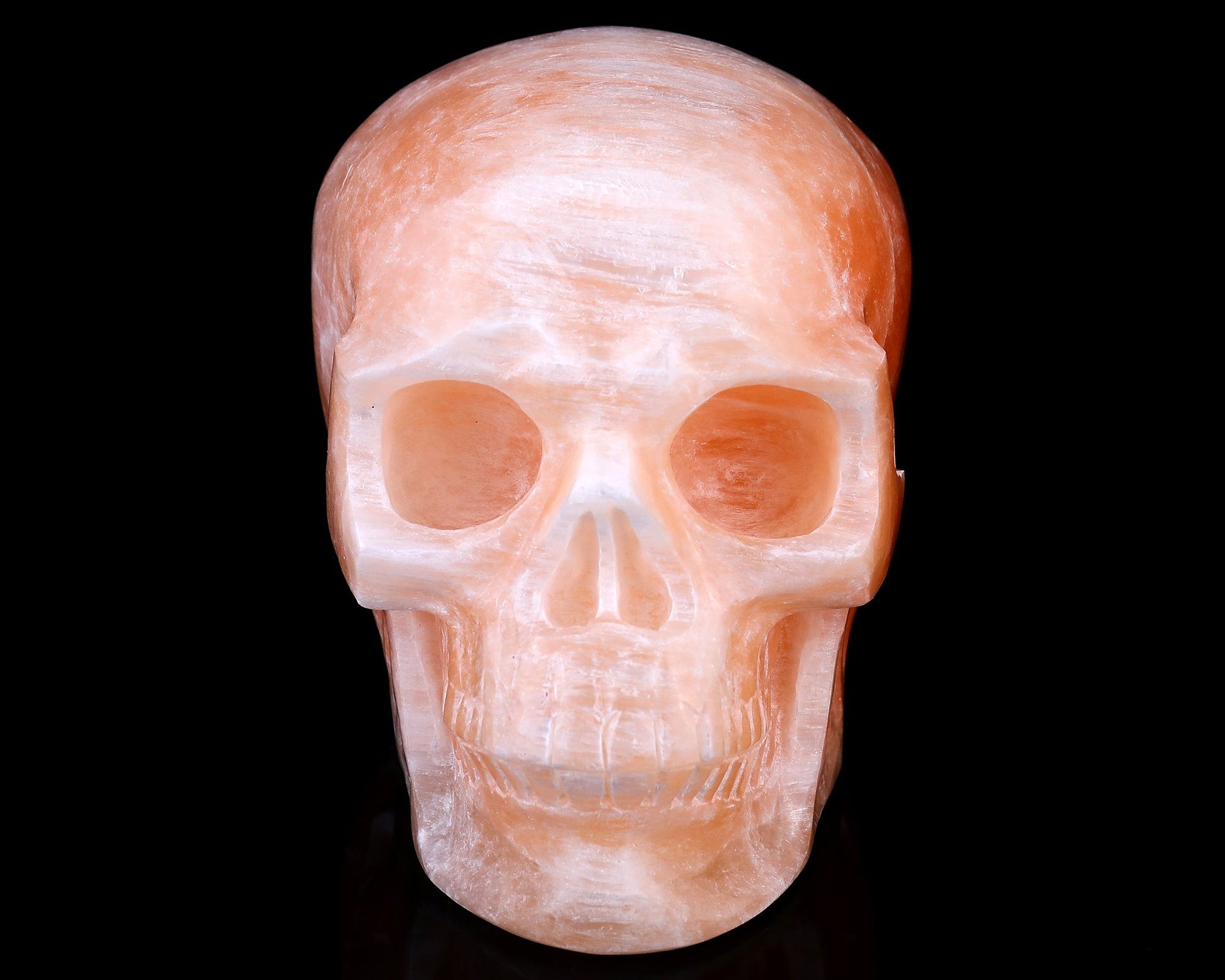 Nicedony 6.9" Orange Selenite Hand Carved Realistic Skull Sculpture - View 2