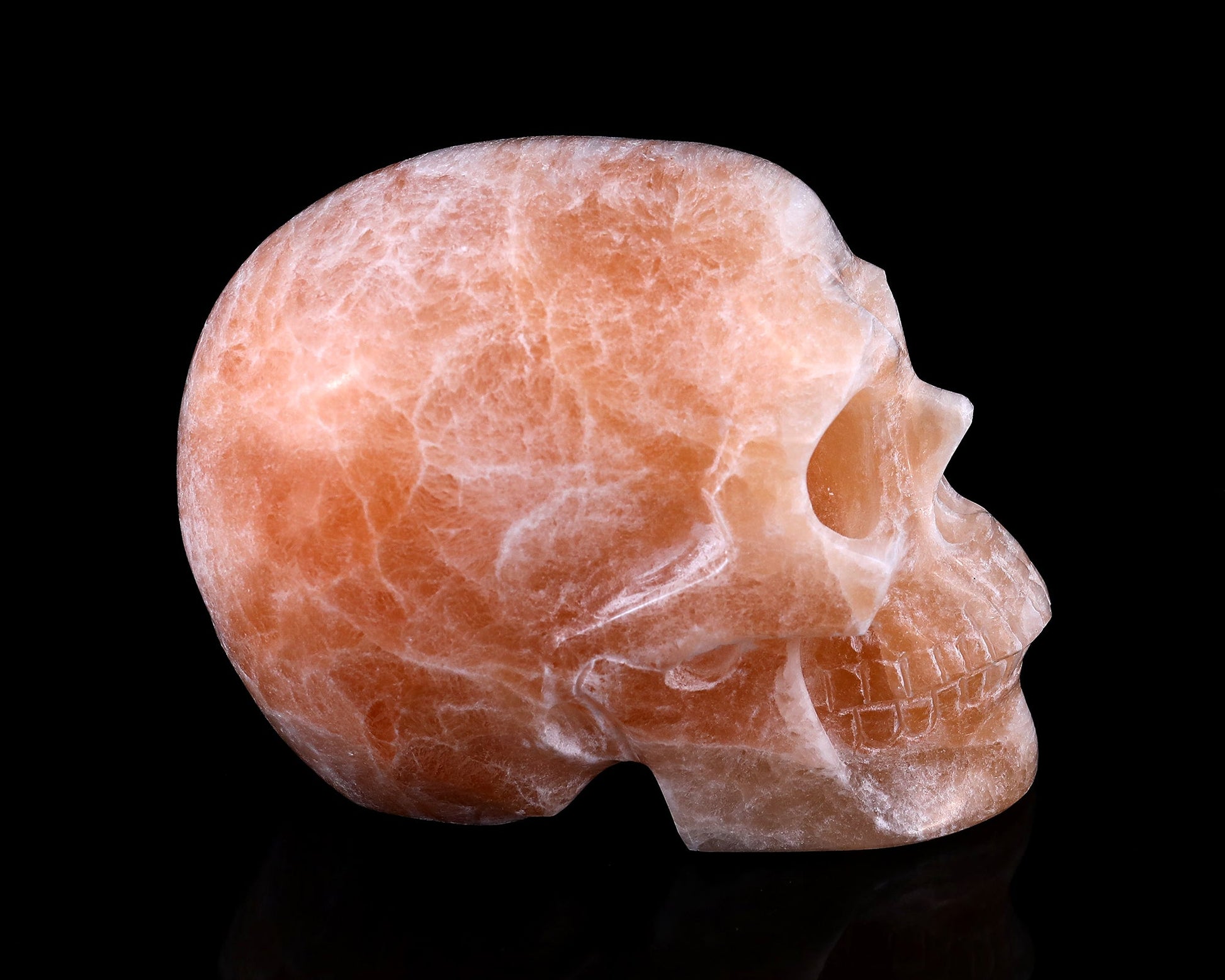 Nicedony 6.9" Orange Selenite Hand Carved Realistic Skull Sculpture - View 3