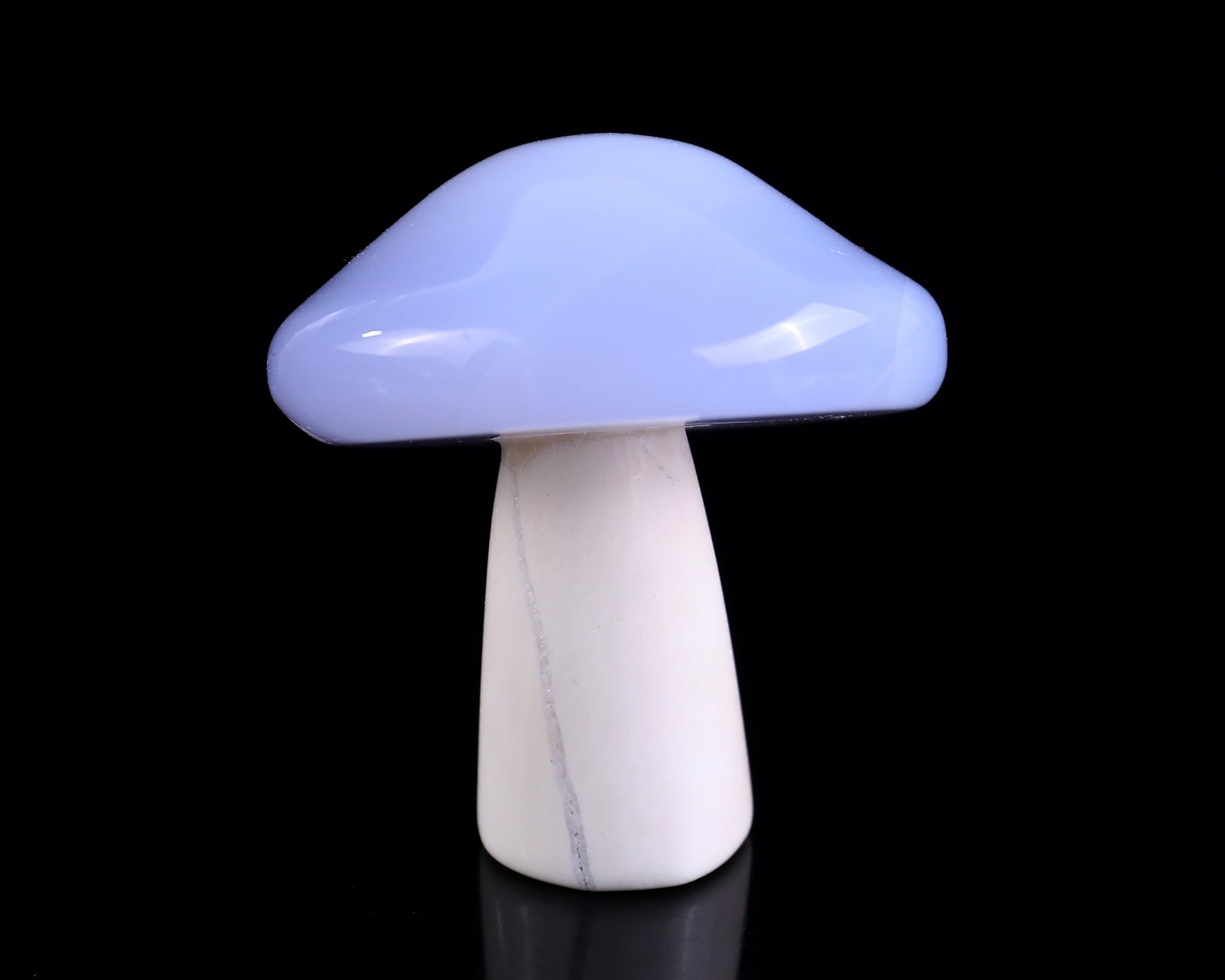 Nicedony 60mm Blue Chalcedony Hand Carved Crystal Mushroom Sculpture