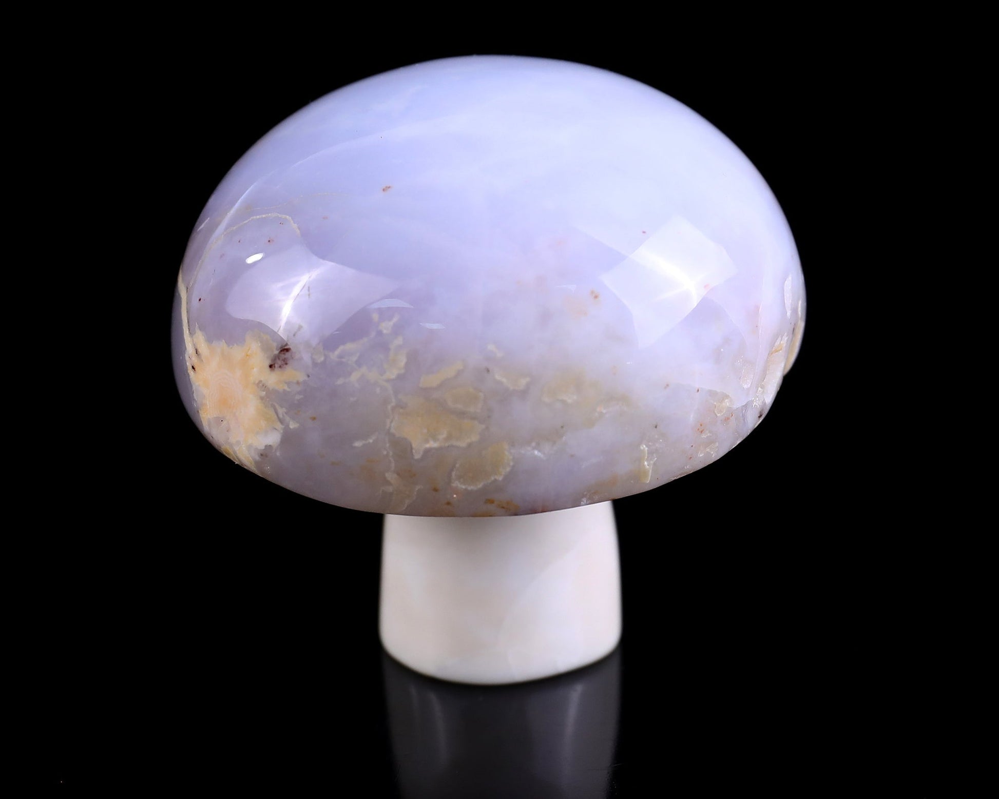 Nicedony 62mm Blue Chalcedony Hand Carved Crystal Mushroom Sculpture