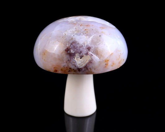 Nicedony 66mm Blue Chalcedony Hand Carved Crystal Mushroom Sculpture