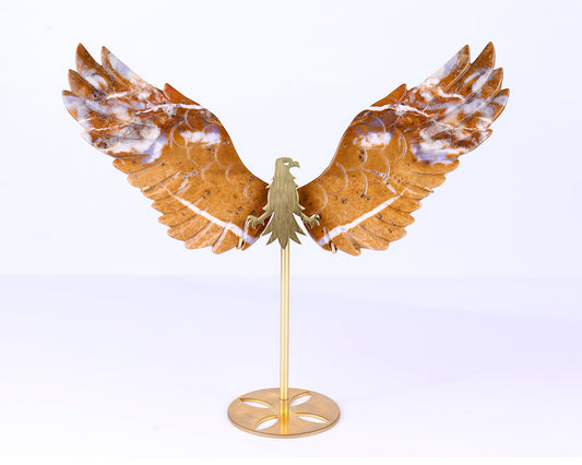 Nicedony 7.0" Chalcedony Hand Carved Crystal Eagle Wings Sculpture