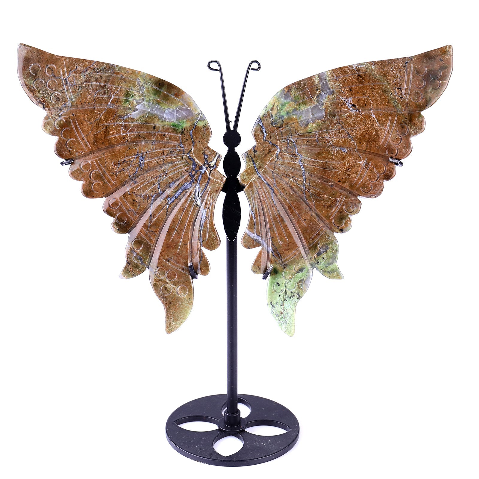 Nicedony 7.0" Green Opal Hand Carved Butterfly Wings Sculpture