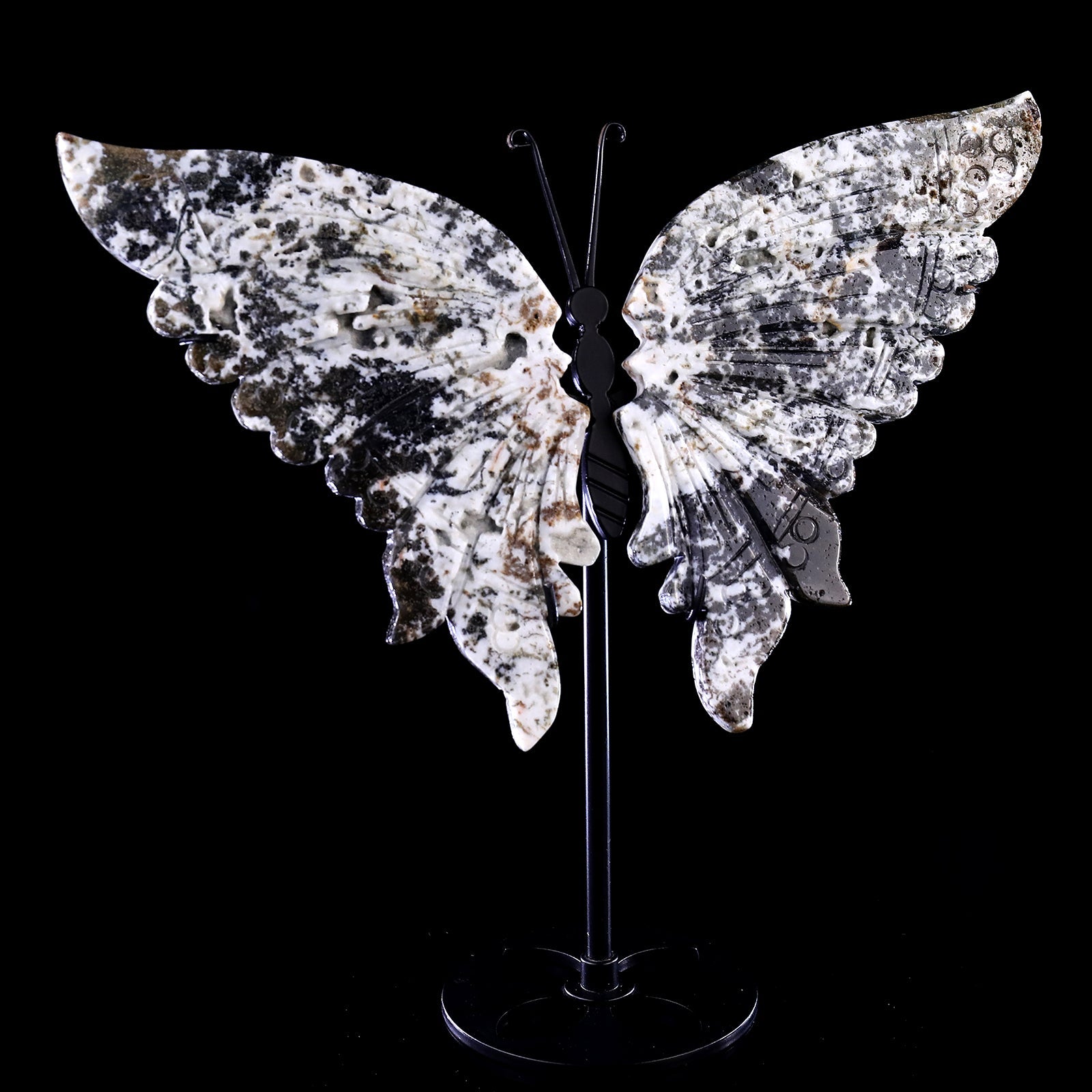 Nicedony 7.0" Moss Agate Hand Carved Butterfly Wings Sculpture - View 5