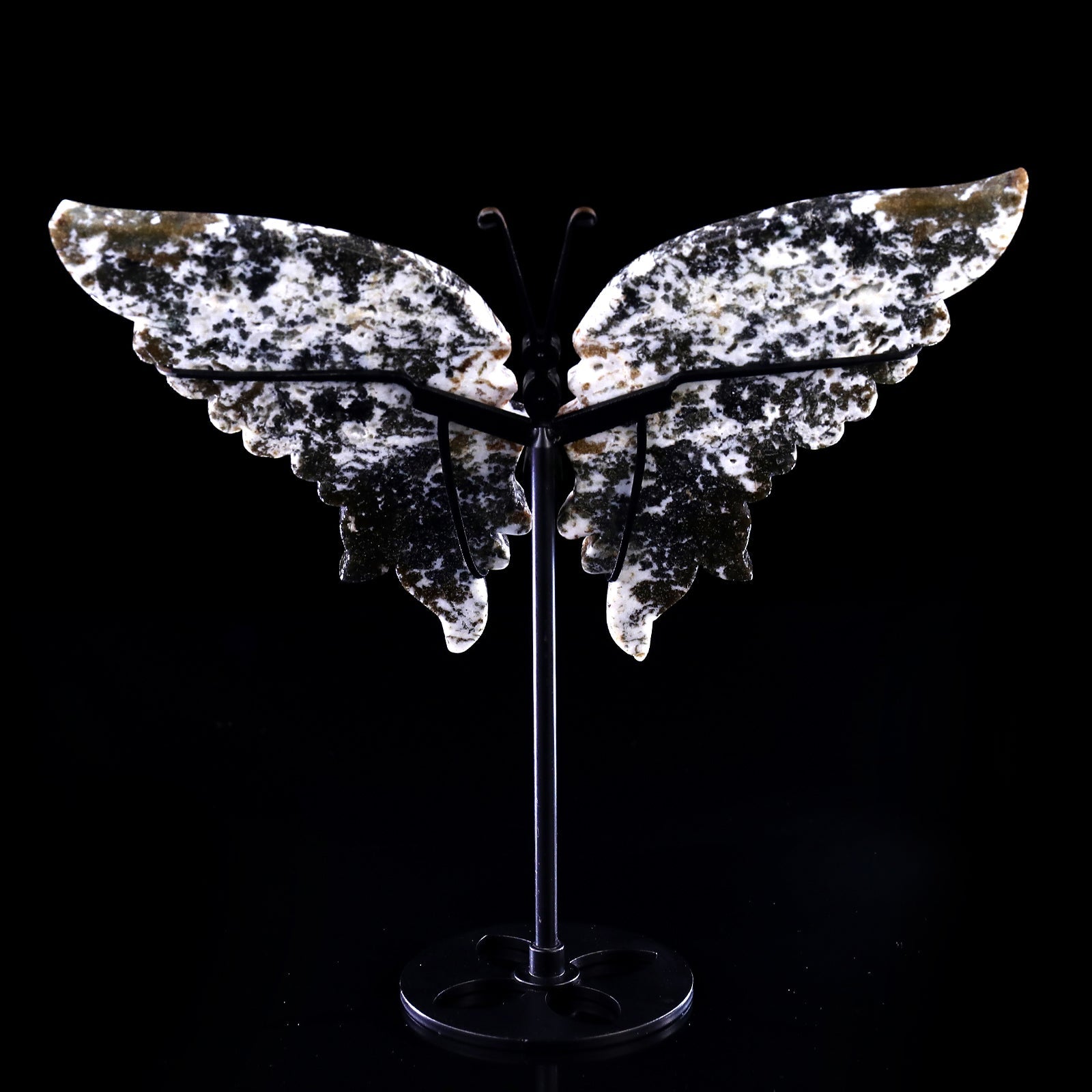 Nicedony 7.0" Moss Agate Hand Carved Butterfly Wings Sculpture - View 7
