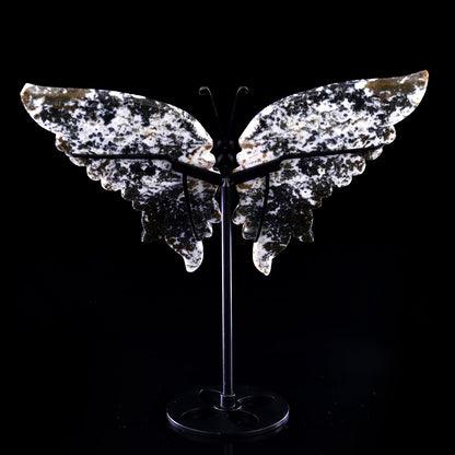 Nicedony 7.0" Moss Agate Hand Carved Butterfly Wings Sculpture - View 7