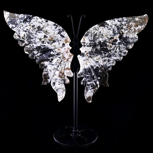Nicedony 7.0" Moss Agate Hand Carved Butterfly Wings Sculpture