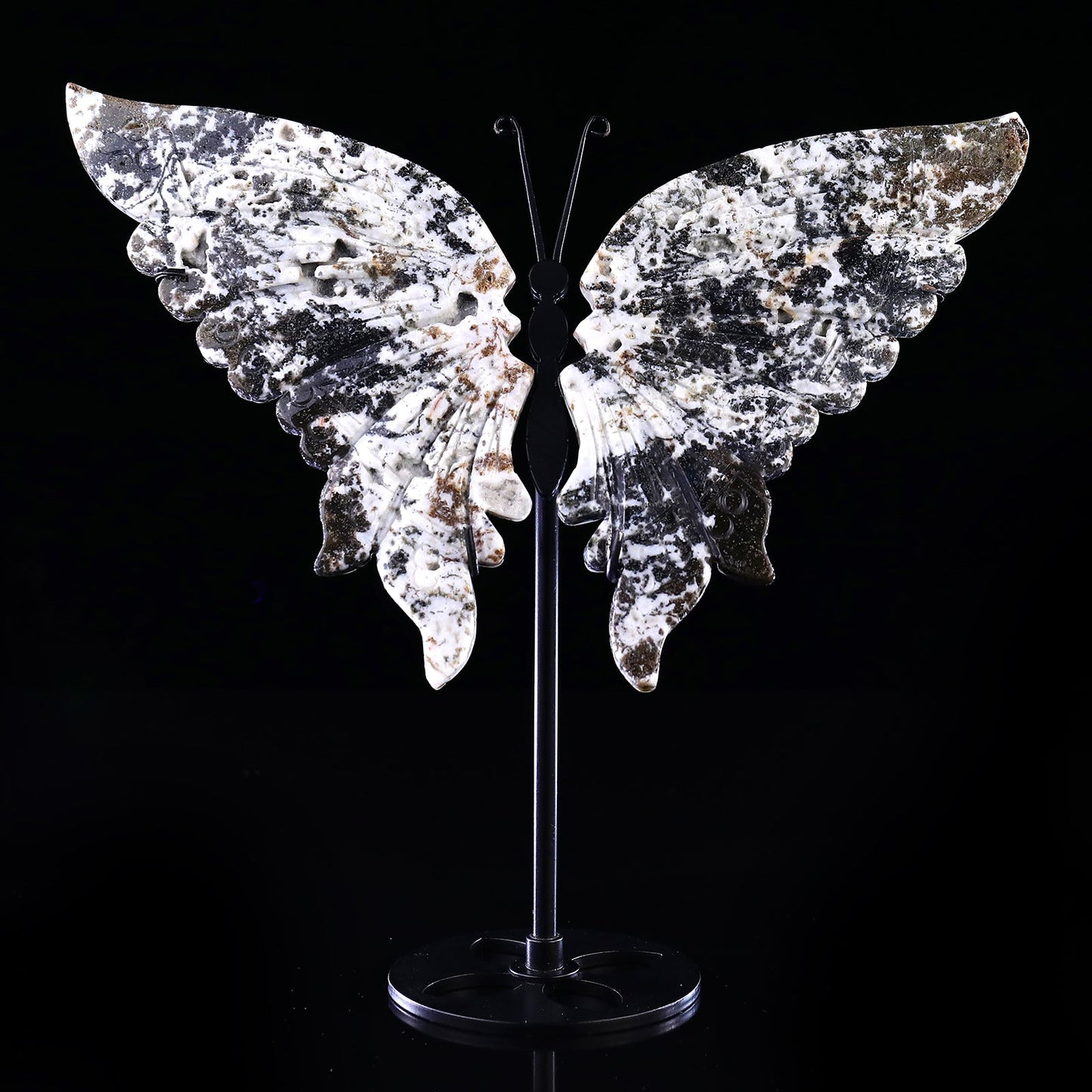 Nicedony 7.0" Moss Agate Hand Carved Butterfly Wings Sculpture - View 2