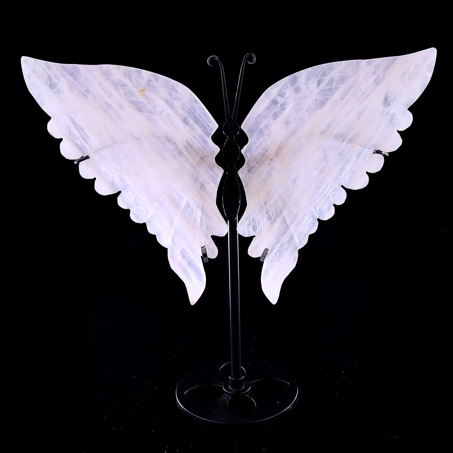 Nicedony 7.0" Rose Quartz Hand Carved Butterfly Wings Sculpture