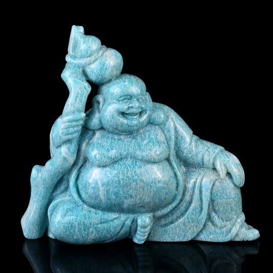 Nicedony 7.1" Amazonite Hand Carved Crystal Buddha Sculpture