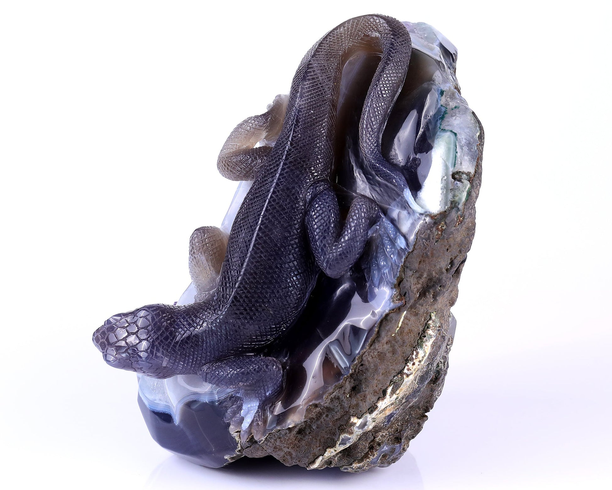 Nicedony 7.1" Amethyst Druse Agate Hand Carved Lizard Sculpture - View 6