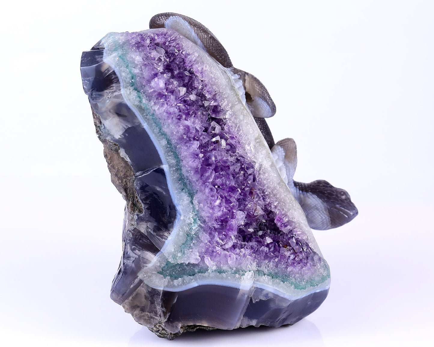 Nicedony 7.1" Amethyst Druse Agate Hand Carved Lizard Sculpture - View 3