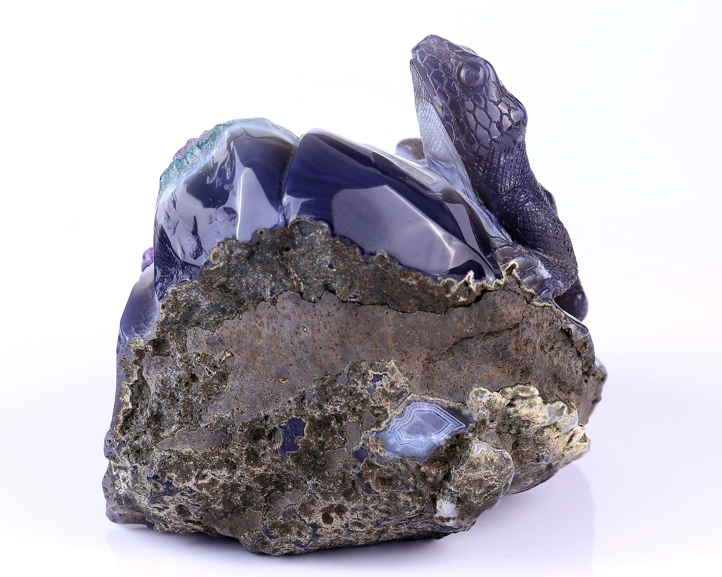 Nicedony 7.1" Amethyst Druse Agate Hand Carved Lizard Sculpture - View 5