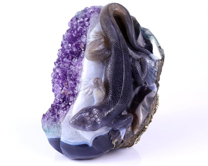 Nicedony 7.1" Amethyst Druse Agate Hand Carved Lizard Sculpture - View 7
