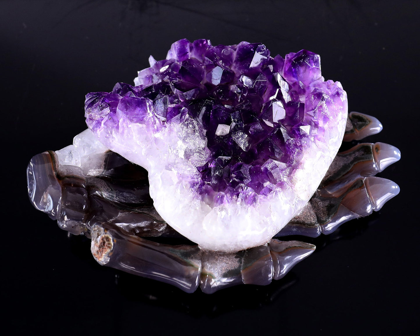 Nicedony 7.1" Amethyst Druse Agate Hand Carved Forever Love Hand - View 7