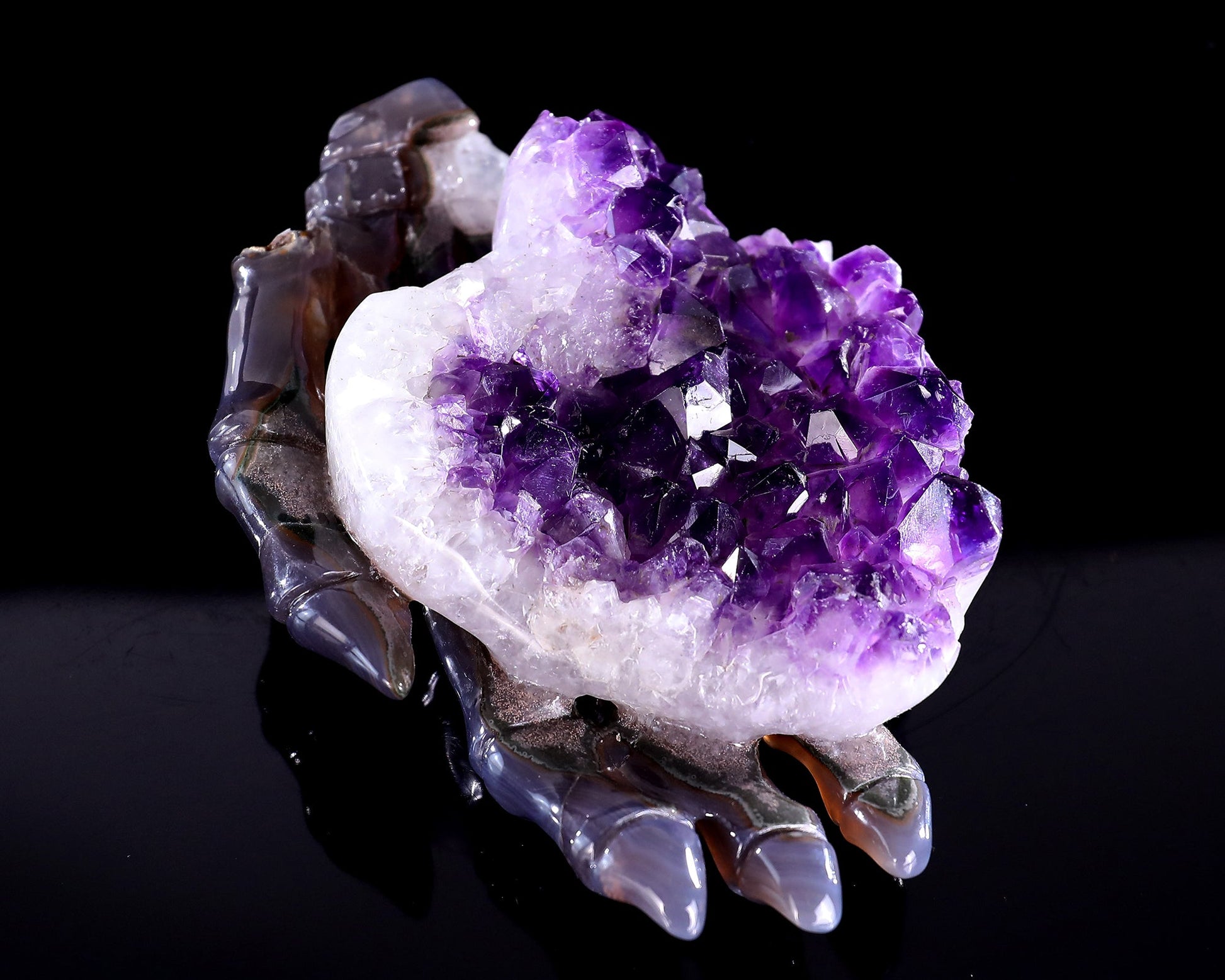 Nicedony 7.1" Amethyst Druse Agate Hand Carved Forever Love Hand - View 8