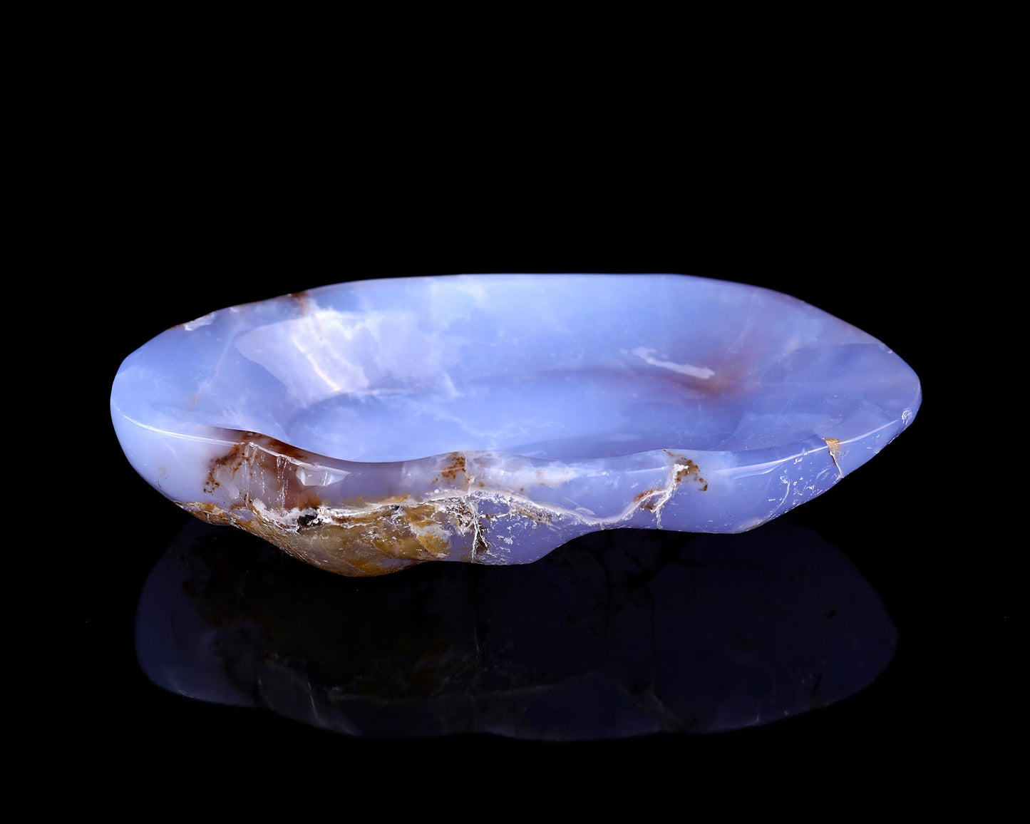 Nicedony 7.1" Blue Chalcedony Hand Carved Crystal Ashtray Fruit Tray