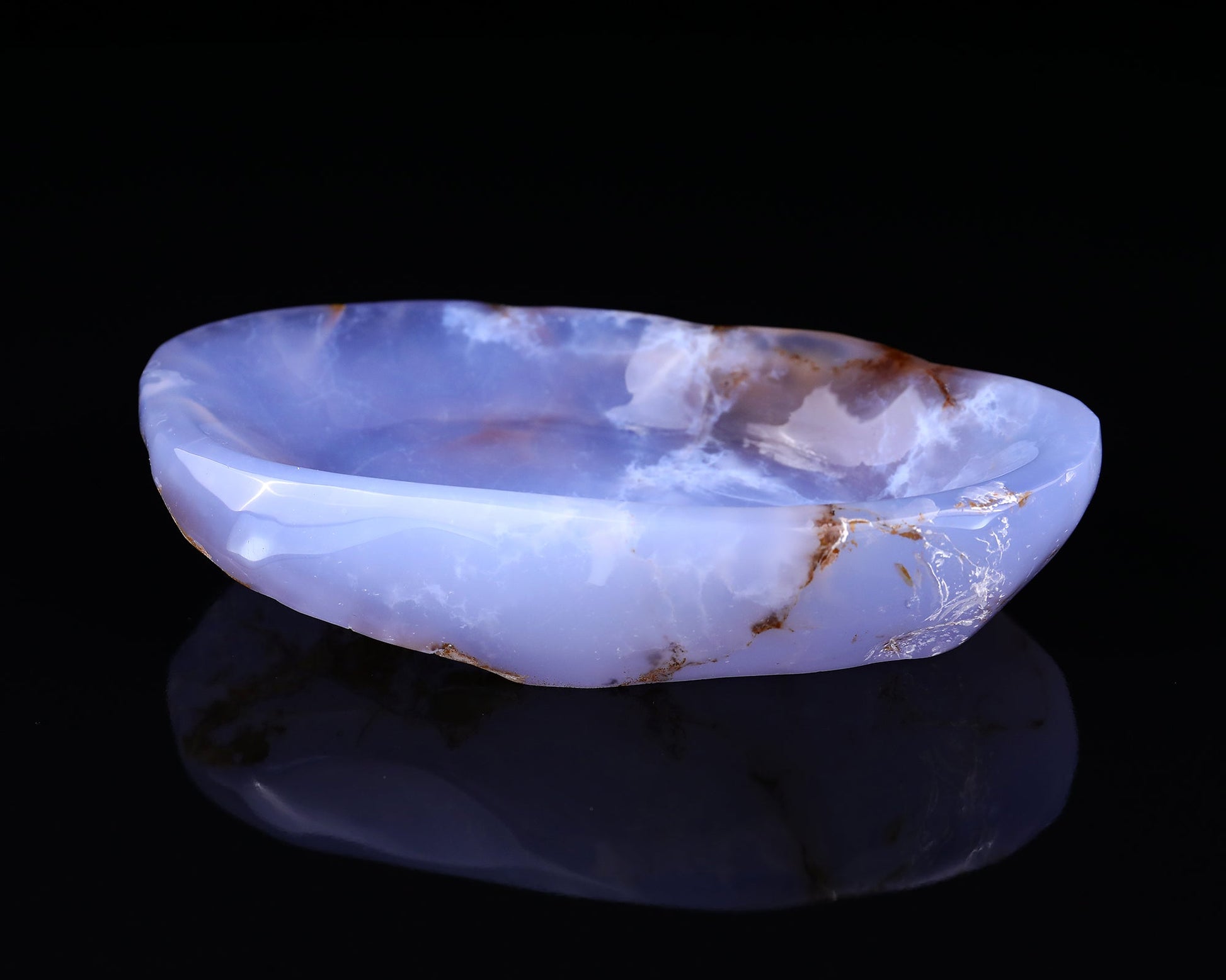 Nicedony 7.1" Blue Chalcedony Hand Carved Crystal Ashtray Fruit Tray - View 4