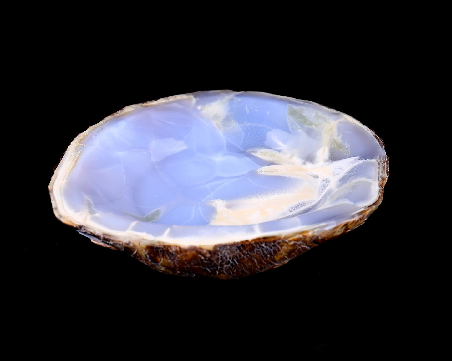 Nicedony 7.1" Blue Chalcedony Hand Carved Jewelry Tray Fruit Tray