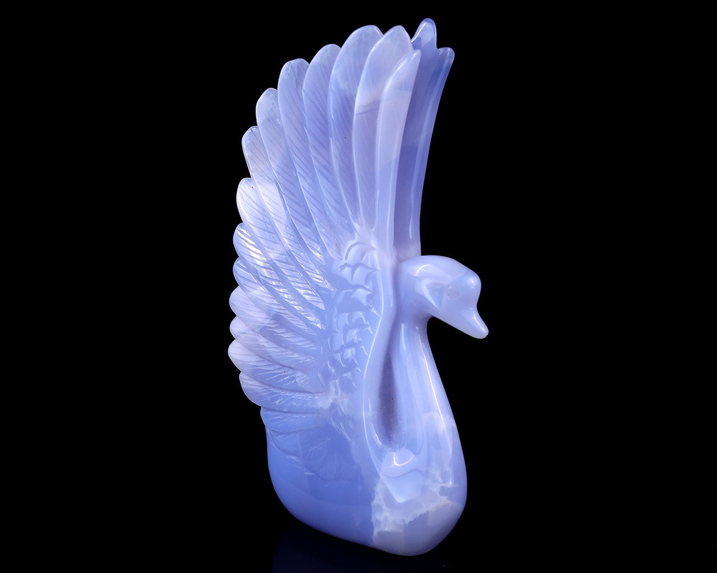 Nicedony 7.1"  Blue Chalcedony Hand Carved Crystal Swan Sculpture - View 2